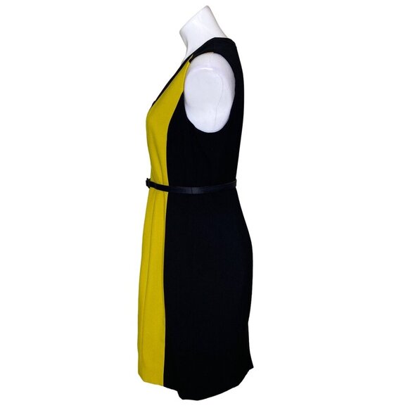 Calvin Klein Belted Colorblock Sheath Dress, Chartreuse/Black Women's Size 10 - Picture 6 of 8